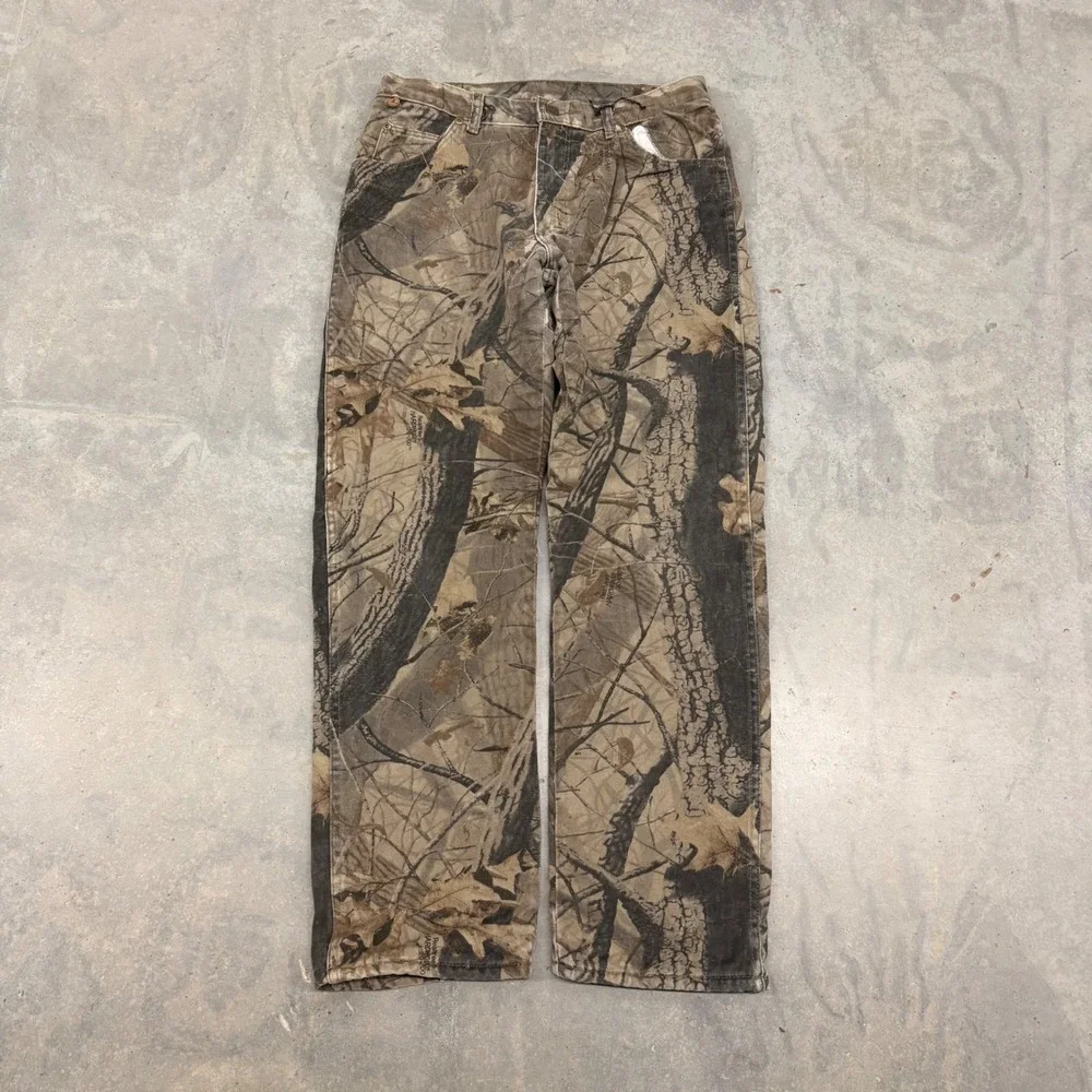 Y2K Mens Wrangler Rugged Wear Realtree Camo Lined Hunting Pants 32x32